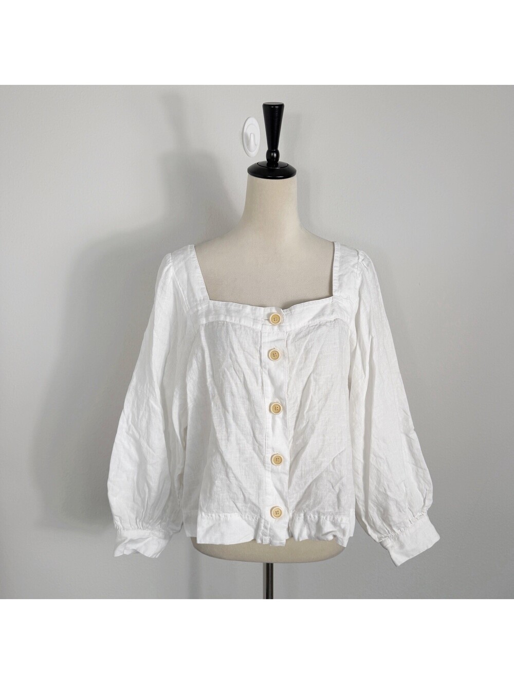 J.Crew Squareneck Button Up Top 100% Linen White Lagenlook Coastal Size XL